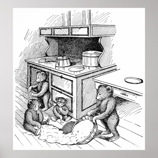 Póster Osos de peluche hacen un desfile en la cocina (Frente)