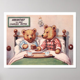 Póster Osos De Teddy Con La Cama De Desayuno