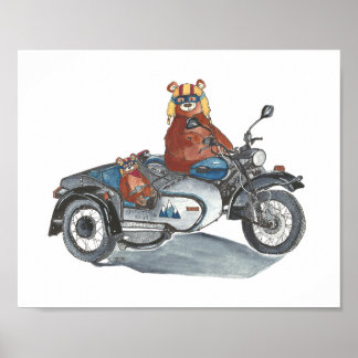 Póster Osos en motocicleta a la espera de Sidecar Adventu
