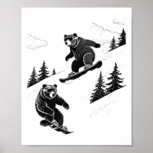 Póster Osos en snowboard, Deportes de invierno divertidos