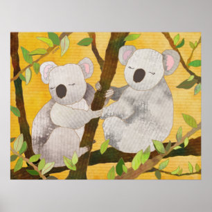 Póster Osos Koala en Ramas de Árbol