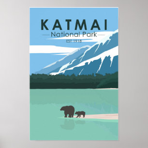 Póster Osos Pardos del Parque Nacional Katmai Vintage
