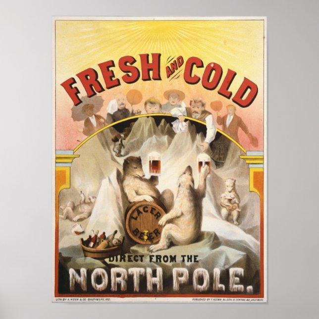 Póster Osos Polares Vintage, publicidad de cerveza Lager  (Frente)