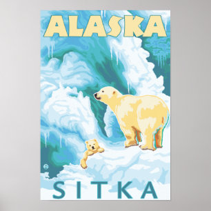Póster Osos polares y Cub - Sitka, Alaska