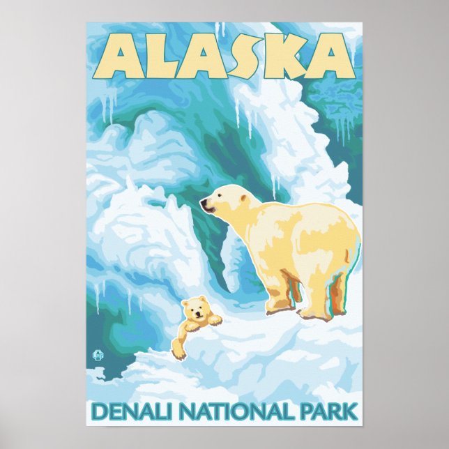 Póster Osos Polares y Cubo - Parque Nacional Denali, Alas (Frente)