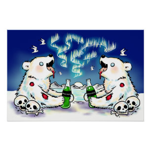 Póster Osos polares zombies bebiendo soda, Luces del Nort