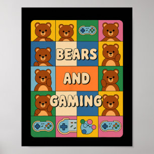 Póster Osos Retro Y Juegos Divertido Amante De Osos Video