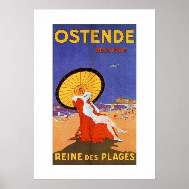 Póster Ostend Queen de las playas de los años 1920 viajes (Frente)