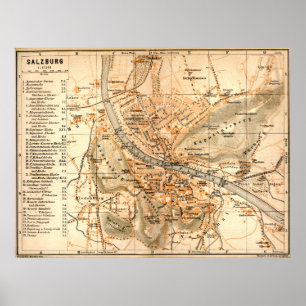 Póster " Österreich: Salzburgo 1911 - Detailierte Karte..