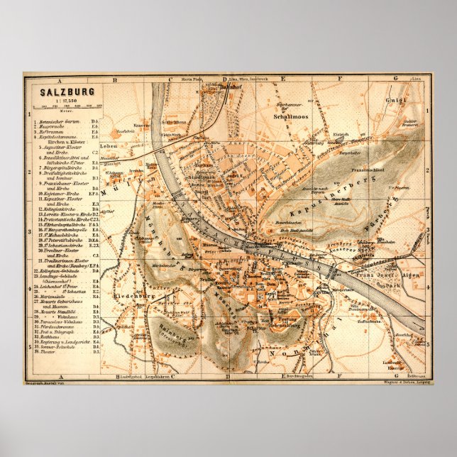 Póster " Österreich: Salzburgo 1911 - Detailierte Karte.. (Frente)