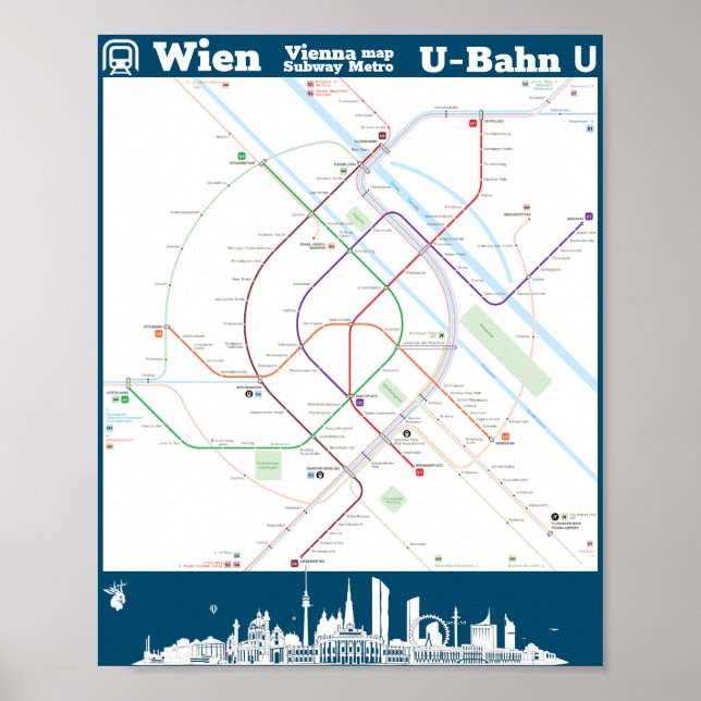 Póster " Österreich: Wien U-Bahn Metromap ... (Frente)