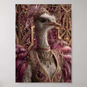 Póster Ostrich en el vestido y corona real de Ornate