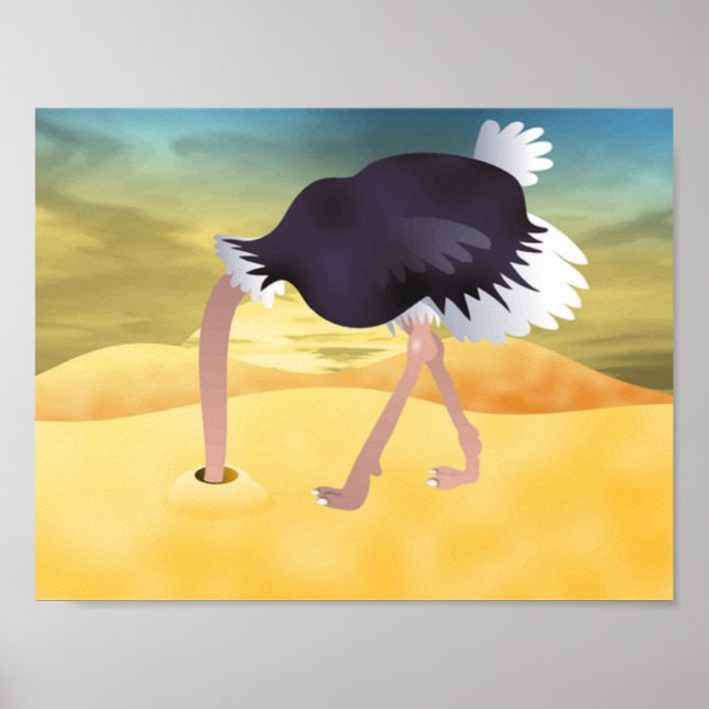 Póster Ostrich personalizado Con Cabeza En Arena (Frente)