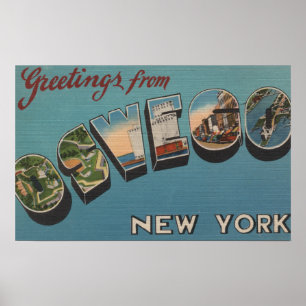 Póster Oswego, Nueva York - Escenas de letras grandes