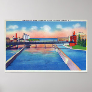 Póster Oswego River View of Canal Locks & Harbor