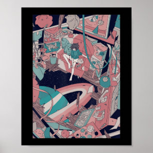Póster Otaku japonés, Chica Lofi estético de Anime Retro 