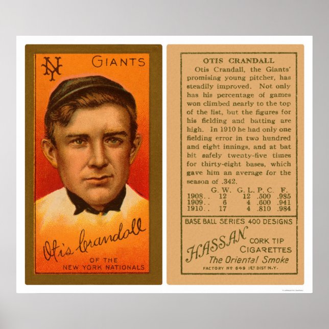 Póster Otis Crandall Giants Baseball 1911 (Frente)