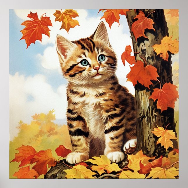 Póster Otoño animal de gato (Frente)