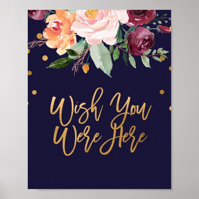 Póster Otoño Boda Floral Desearía Estar Aquí Rótulo (Frente)