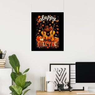 Póster Otoño de Acción de Gracias para Todos Violín Hojas