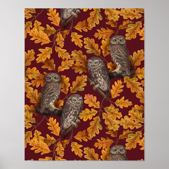 Póster Otoño de otoño en rojo oscuro (Frente)