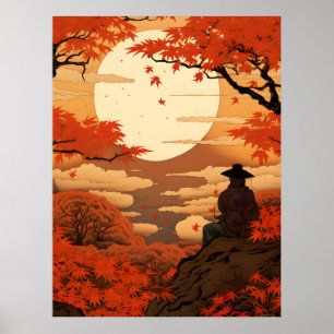 Póster Otoño de Ukiyo-e Japón otoño samurai