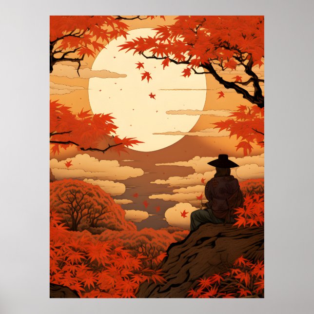 Póster Otoño de Ukiyo-e Japón otoño samurai (Frente)