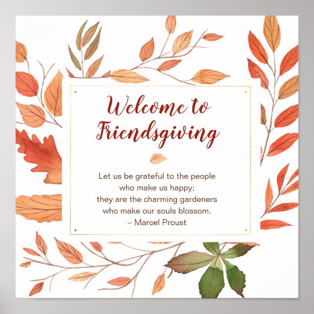 Póster Otoño deja a Friendscome Acción de Gracias (Frente)