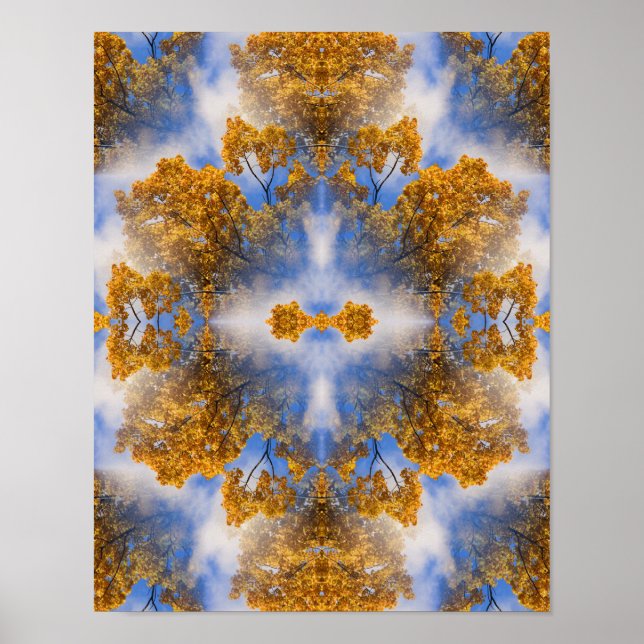 Póster Otoño Dorado deja Poster de resumen del cielo azul (Frente)