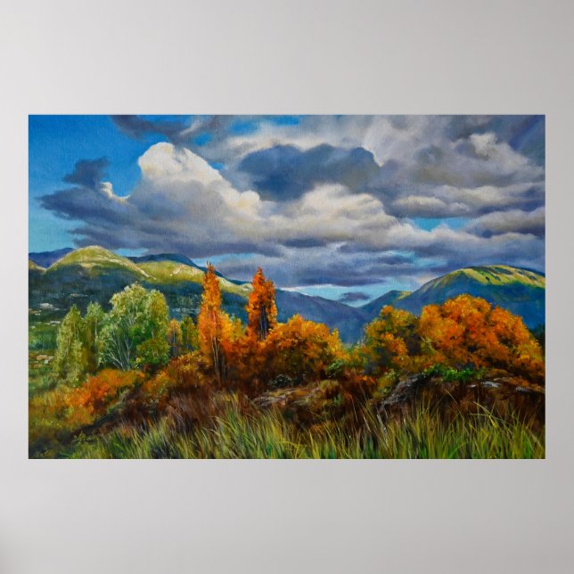 Póster Otoño dorado en las montañas (Frente)