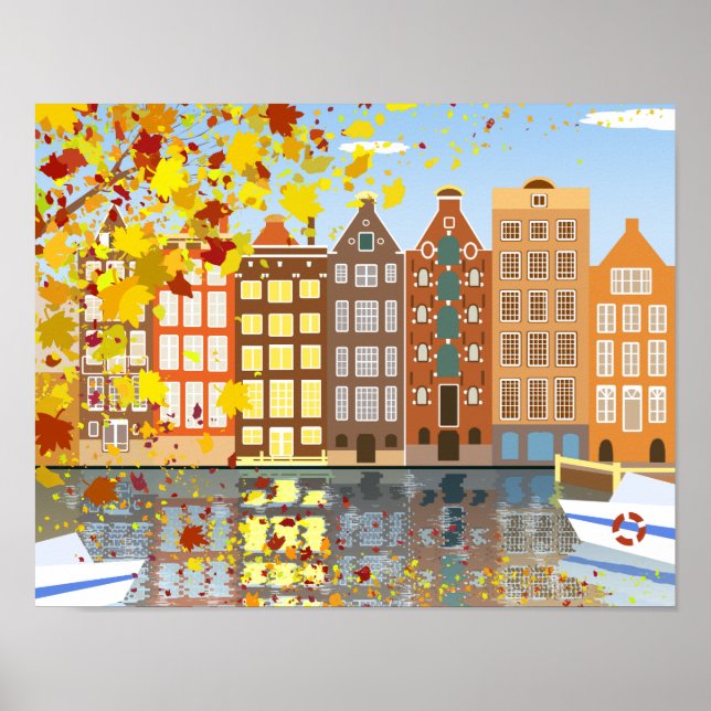 Póster Otoño En Ámsterdam Colorido Poster De Cityscape (Frente)