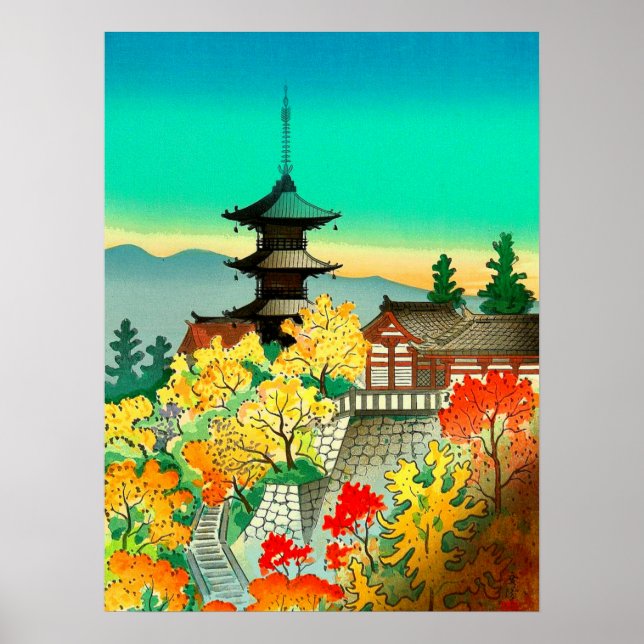 Póster Otoño en el templo Kiyomizu en Kioto Koyo (Frente)