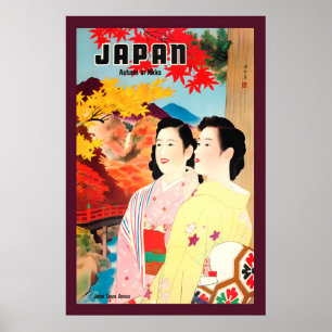 Póster Otoño en Japón Cataratas de Kegon Estilo Vintage a