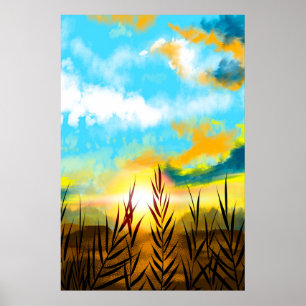 Póster Otoño Escenerado Trigo Campo Sunset
