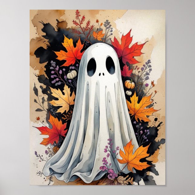 Póster Otoño Fantasma - Halloween y Otoño Acogedor (Frente)