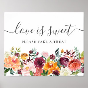 Póster Otoño Floral Love Is Sweet Dessert Bar Rótulo