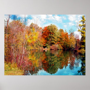 Póster Otoño junto al lago Park - Hojas de otoño