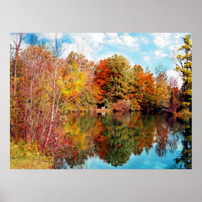Póster Otoño junto al lago Park - Hojas de otoño (Frente)