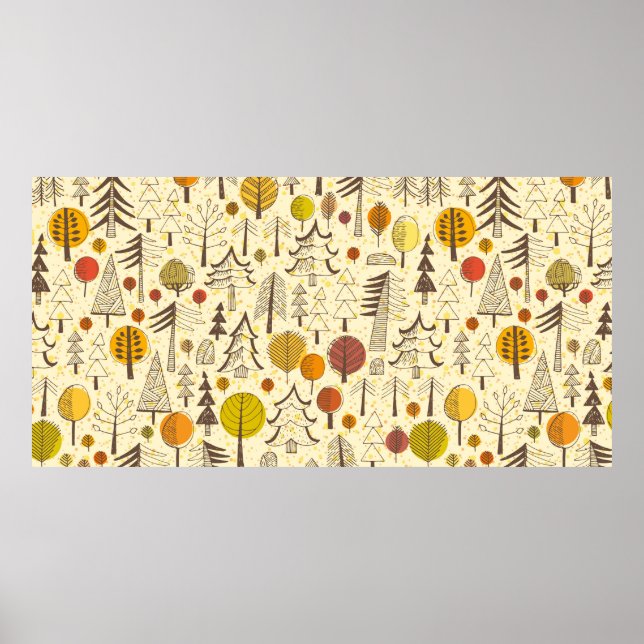 Póster Otoño. Patrón sin foco con bosque, retroceso de ot (Frente)
