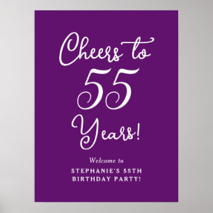 Póster Otoño Púrpura Salud por 55 Años Cumpleaños Bienven