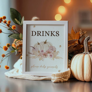 Póster Otoño Rótulo de bebidas Baby Shower en otoño