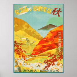 Póster Otoño vintage en Yunoyama Onsen Japón Travel