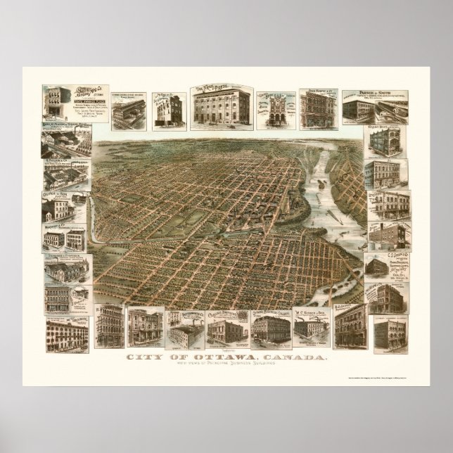 Póster Ottawa, ON, Mapa Panorámico del Canadá - 1895 (Frente)