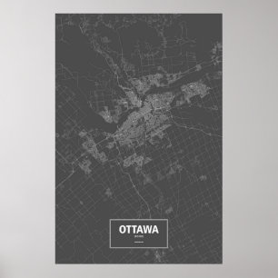 Póster Ottawa, Ontario (blanco sobre negro)