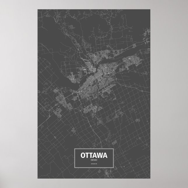 Póster Ottawa, Ontario (blanco sobre negro) (Frente)