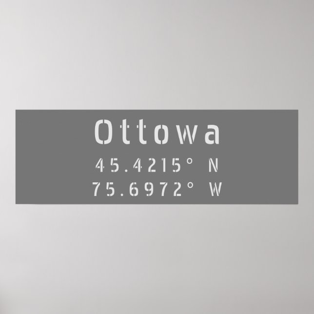 Póster Ottawa Ontario Latitude y longitud (Frente)