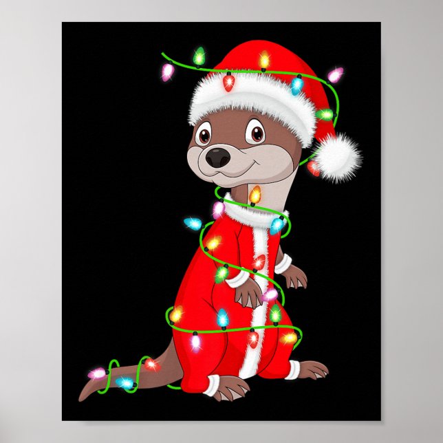 Póster Otter Christmas Lights Santa Costume Cute Animal X (Frente)