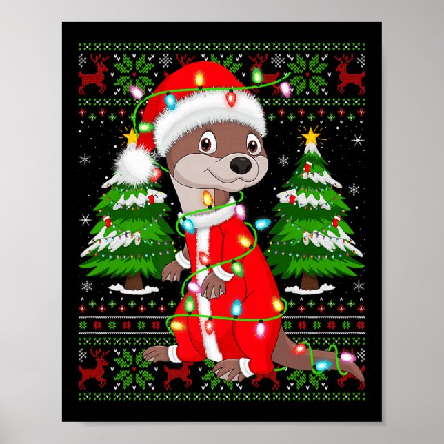 Póster Otter Christmas Lights Santa Costume Ugly Xmas Swe (Frente)