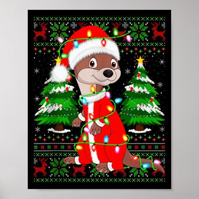 Póster Otter Christmas Lights Santa Costume Ugly Xmas Swe (Frente)