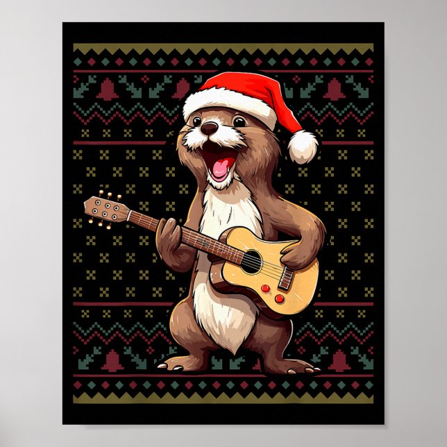 Póster Otter Christmas Ugly Shirts Otter Playing Guitar X (Frente)